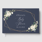 白い花，クリーム色の花，ボホ，赤ちゃんシャワー ゲストブック (正面)