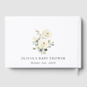 白い花，クリーム色の花，ボホ，赤ちゃんシャワー ゲストブック (裏面)