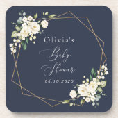白い花，クリーム色の花，ボホ，赤ちゃんシャワー コースター (正面)