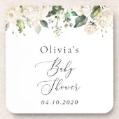 白い花，クリーム色の花，ボホ，赤ちゃんシャワー コースター (正面)