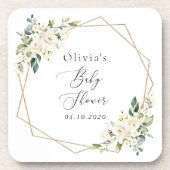 白い花，クリーム色の花，ボホ，赤ちゃんシャワー コースター (正面)