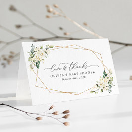 白い花，クリーム色の花，ボホ，赤ちゃんシャワー サンキューカード