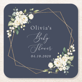 白い花,クリーム色の花,ボホ,赤ちゃんシャワー スクエアペーパーコースター