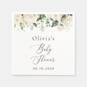 白い花,クリーム色の花,ボホ,赤ちゃんシャワー スタンダードカクテルナプキン (正面)