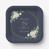 白い花,クリーム色の花,ボホ,赤ちゃんシャワー ペーパープレート (正面)