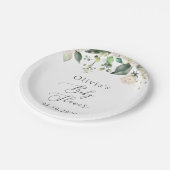 白い花,クリーム色の花,ボホ,赤ちゃんシャワー ペーパープレート (アングル)