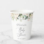 白い花，クリーム色の花，ボホ，赤ちゃんシャワー 紙コップ (正面)