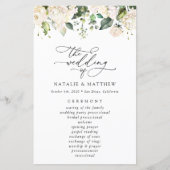 白い花，クリーム色の花，結婚式 プログラム (正面)