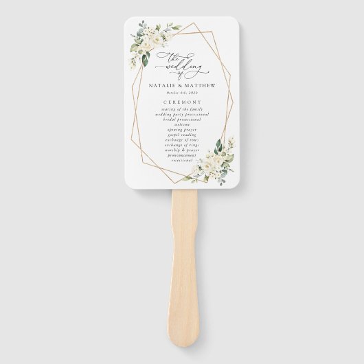 白い花,クリーム色の花,結婚式 プログラム ハンドファン (正面)