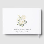 白い花、クリーム色の花、緑結婚色、 ゲストブック (裏面)