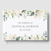 白い花、クリーム色の花、緑結婚色、 ゲストブック (正面)