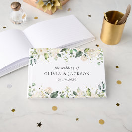 白い花、クリーム色の花、緑結婚色、 ゲストブック