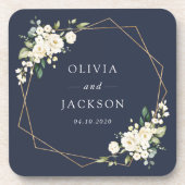 白い花、クリーム色の花、緑結婚色、 コースター (正面)