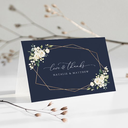 白い花、クリーム色の花、緑結婚色、 サンキューカード