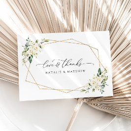 白い花、クリーム色の花、緑結婚色、 サンキューカード