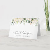 白い花、クリーム色の花、緑結婚色、 サンキューカード (正面)