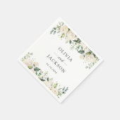 白い花、クリーム色の花、緑結婚色、 スタンダードカクテルナプキン (角)