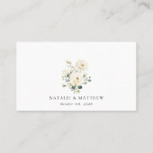 白い花、クリーム色の花、緑結婚色、 プレイスカード (裏面)