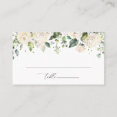 白い花、クリーム色の花、緑結婚色、 プレイスカード (正面)