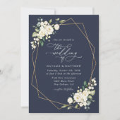 白い花、クリーム色の花、緑結婚色、 招待状 (正面)