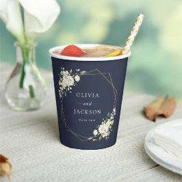 白い花、クリーム色の花、緑結婚色、 紙コップ