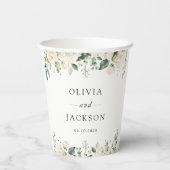 白い花、クリーム色の花、緑結婚色、 紙コップ (裏面)