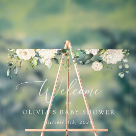 白い花、クリーム色の花、赤ちゃんシャワーへようこそ アクリルサイン