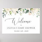 白い花、クリーム色の花、赤ちゃんシャワーへようこそ ポスター (正面)