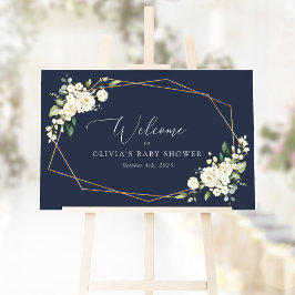 白い花、クリーム色の花、赤ちゃんシャワーへようこそ ポスター