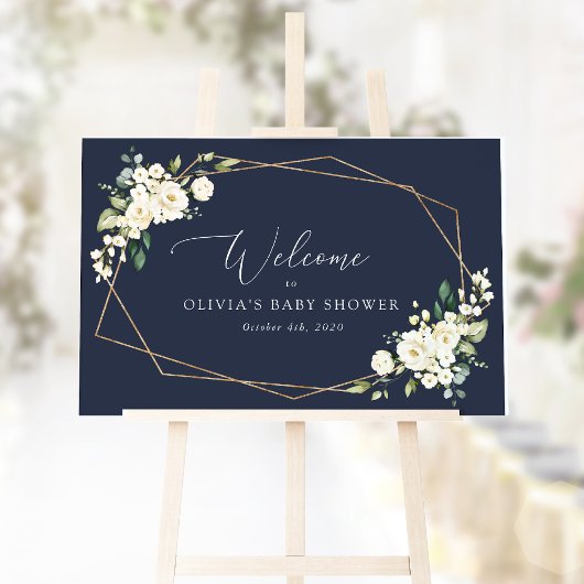 白い花、クリーム色の花、赤ちゃんシャワーへようこそ ポスター