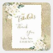 白い花 ゴールド50 お誕生日パーティー スクエアシール (正面)