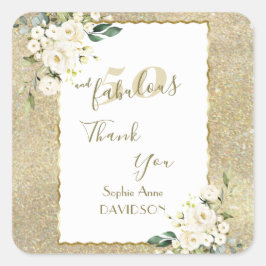 白い花 ゴールド50 お誕生日パーティー スクエアシール