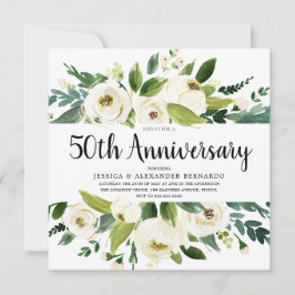 白い花 ゴールド 50周年 結婚記念日 招待状