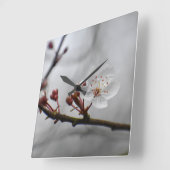 白い花 スクエア壁時計 (傾斜)