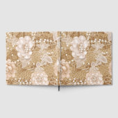 白い花、パール、レース ゲストブック (全面)