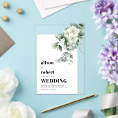 白い花、ユーカリ結婚と枠 アクリル招待状 (インサイチュ (ウェディング))