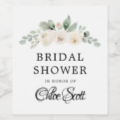 白い花 ユーカリ エレガント ブライダルシャワー ワインラベル (シングルラベル)