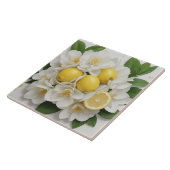 白い花、レモンと緑の葉白の タイル (側面)