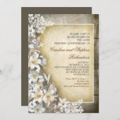 白い花 ヴィンテージ アニバーサリー インビテーションズ 招待状 (正面/裏面)