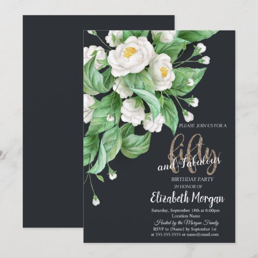 白い花（濃色） 50th 招待状 (正面/裏面)