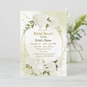 白い花 緑の植物 幾何学的なデザイン ウェディングシャワー 招待状 (スタンド正面)