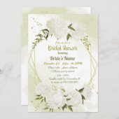 白い花 緑の植物 幾何学的なデザイン ウェディングシャワー 招待状 (正面/裏面)