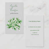 白い花、緑の離れ花、水色 名刺 (正面/裏面)