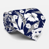 白い花、青と白。 ネクタイ (ロール)