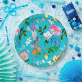 白い花、鳥、ハチ、レモン、蝶、 ペーパープレート (パーティー)