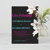 白い花/黒の背景結婚式招待状 招待状 (スタンド正面)