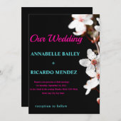 白い花/黒の背景結婚式招待状 招待状 (正面/裏面)