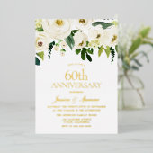 白い花 60周年 結婚記念日 ゴールド 箔招待状 (立ち正面)