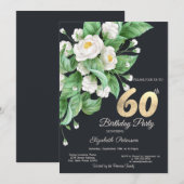 白い花 60歳の誕生日 招待状 (正面/裏面)