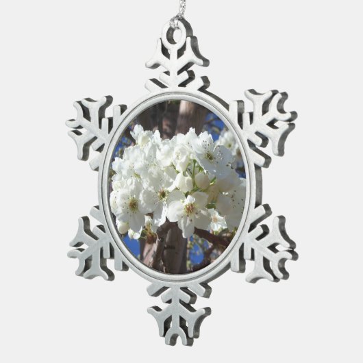 白い花II春開花木 スノーフレークピューターオーナメント (右)